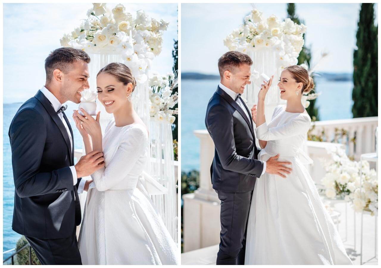 Luxus Hochzeit in weiß Brautpaar mit Cupcake Wedding Kroatien, wedding in croatia,hochzeitsplanerin kroatien, hochzeit in kroatien