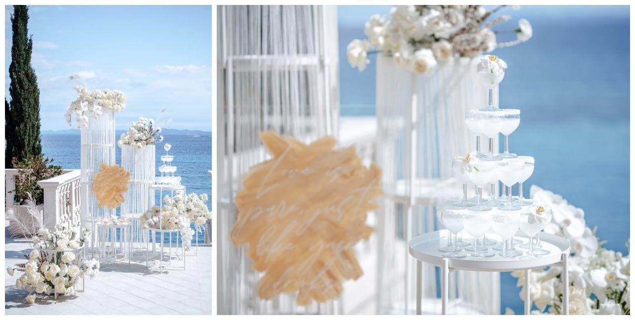 Luxus Hochzeit in weiß am Meer Blumen Dekoration Wedding Kroatien, wedding in croatia,hochzeitsplanerin kroatien, hochzeit in kroatien