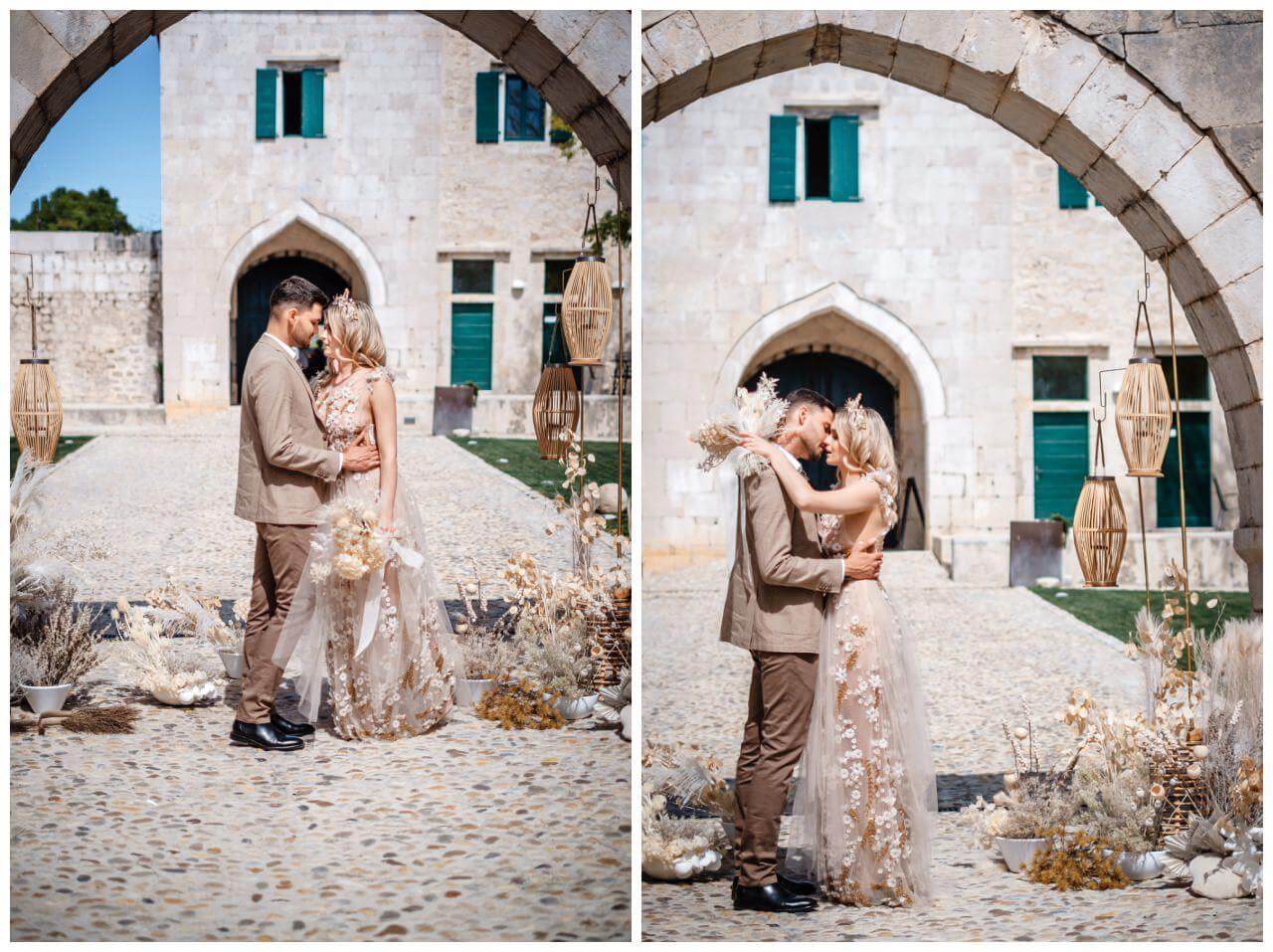 Natürliche Hochzeit in Kroatien Brautpaar bei freier Trauung mit Pampasgras Wedding Kroatien, wedding in croatia,hochzeitsplanerin kroatien, hochzeit in kroatien