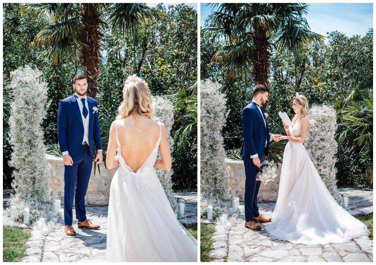 Einzug und Eheversprechen der Braut in Kroatien vor Schleierkraut-Bogen