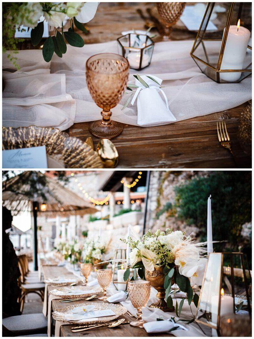 Gastgeschenke auf Tischen bei Hochzeit in Kroatien Salz Wedding Kroatien, wedding in croatia,hochzeitsplanerin kroatien, hochzeit in kroatien