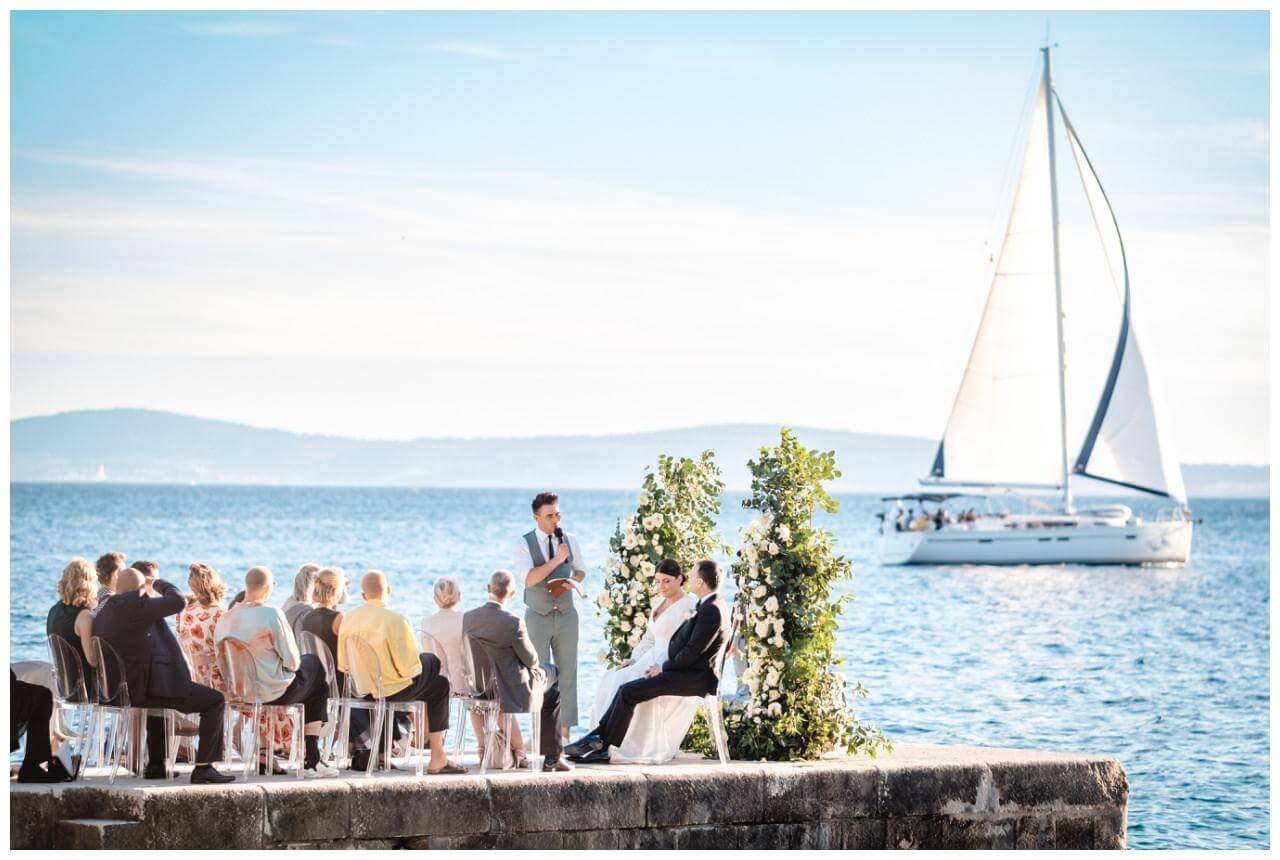 Freie Trauung am Meer Segelboot Real Wedding Kroatien, wedding in croatia,hochzeitsplanerin kroatien, hochzeit in kroatien