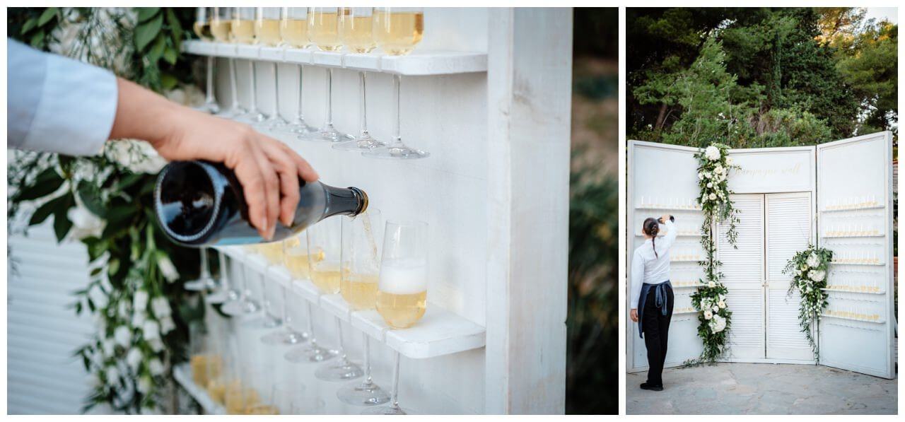 Champagne Wall Sektempfang Real Wedding Kroatien, wedding in croatia,hochzeitsplanerin kroatien, hochzeit in kroatien