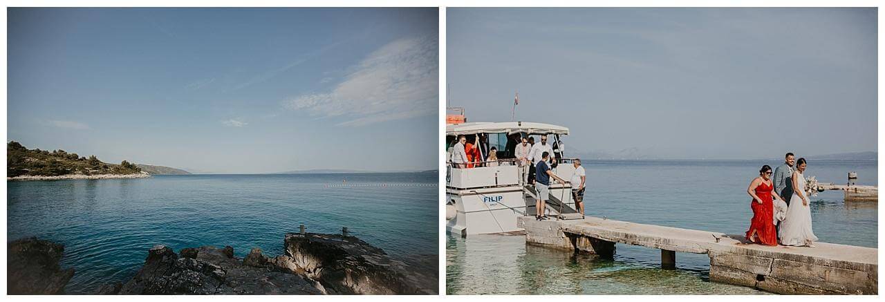 Brautpaar und Gäste am Hafen von Split in Kroatien