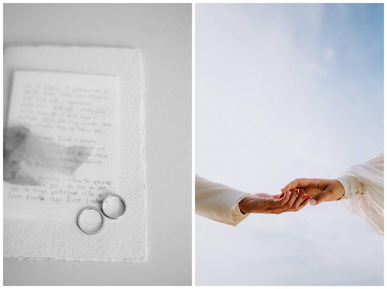 Eheringe und Hände des Brautpaars bei ihrer Hochzeit in Istrien Kroatien