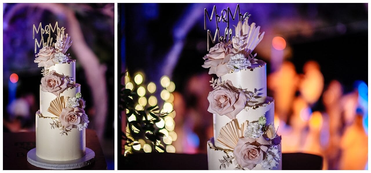 Hochzeitstorte in weiß mit Rosa Blumen Dekoration bei einer Hochzeit in Split Kroatien