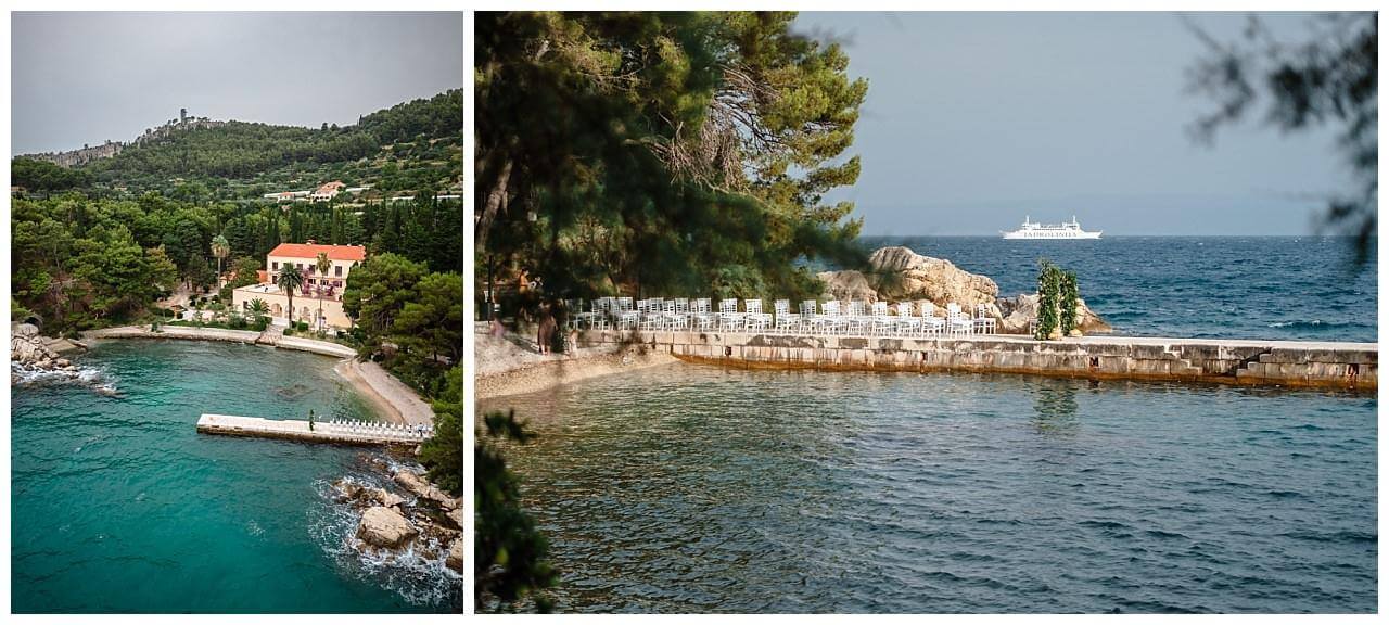Trauung in weiß auf einen Stein Steg im Meer in Split in Kroatien