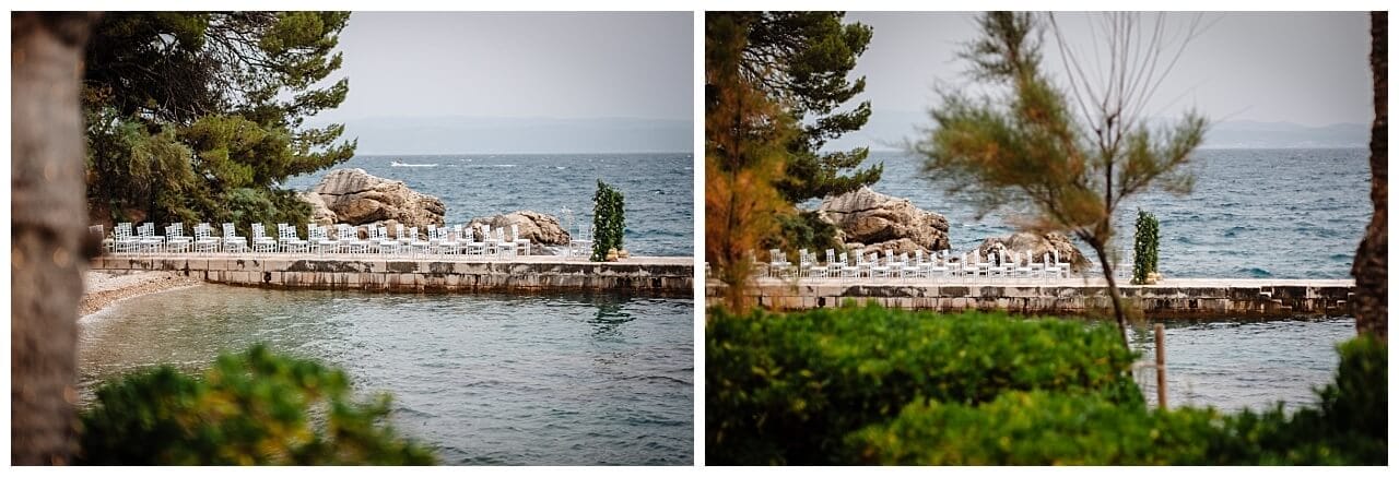 Trauung in weiß auf einen Stein Steg im Meer in Split in Kroatien