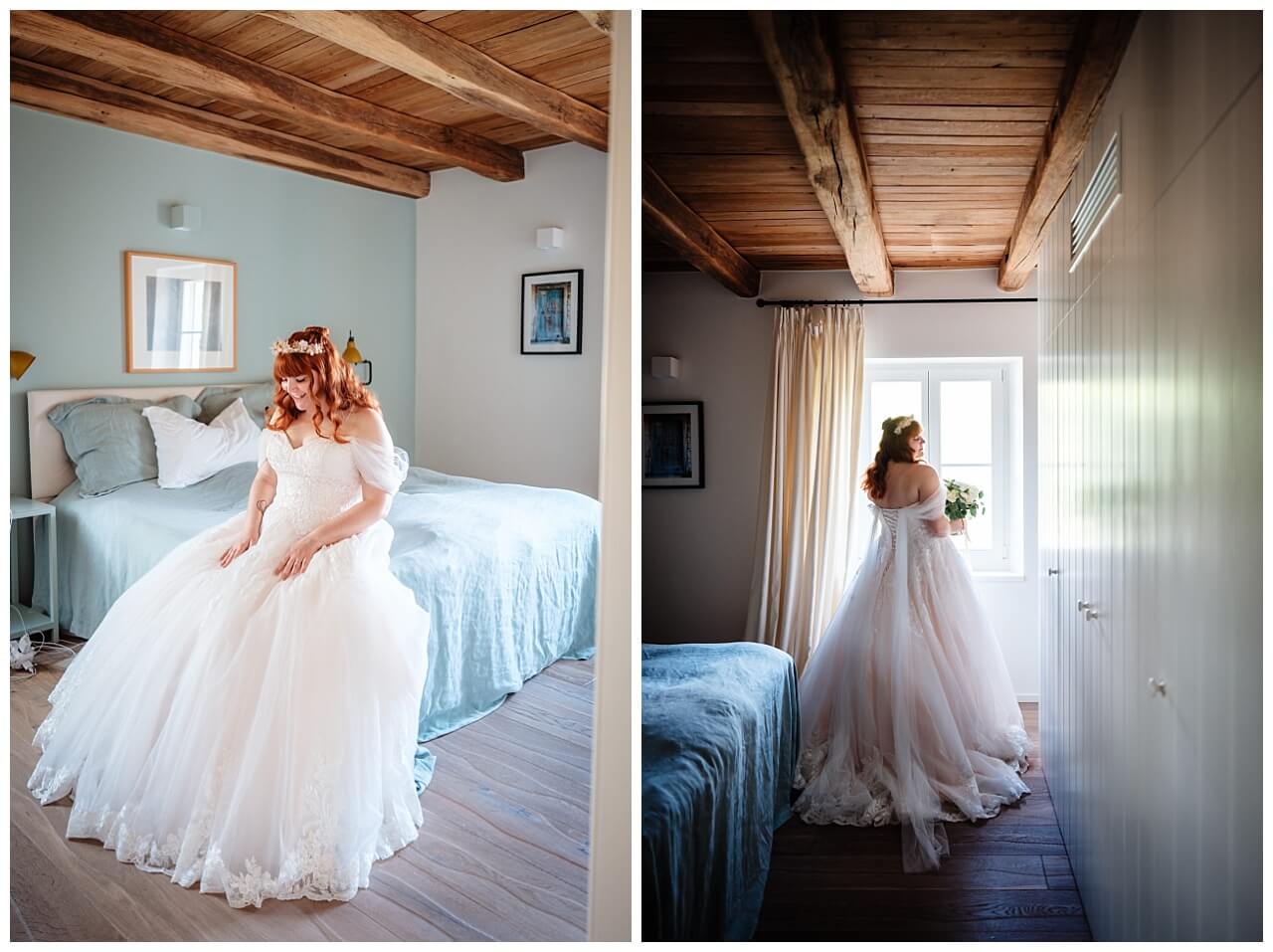 Braut getting ready für ihre Hochzeit am Meer in Kroatien