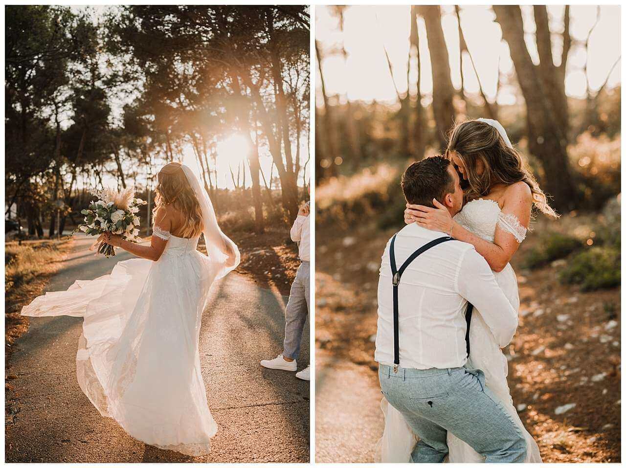 Fotoshooting im Gegenlicht bei Hochzeit am Yachthafen in Kroatien