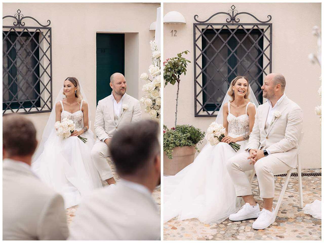 Brautpaar Reaktionen bei freie Trauung in Kastell in Kroatien